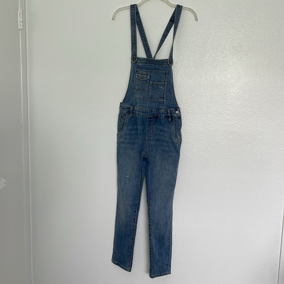 Free People Distressed Blue Denim Overalls Medium Wash Size 26 - Picture 3 of 8